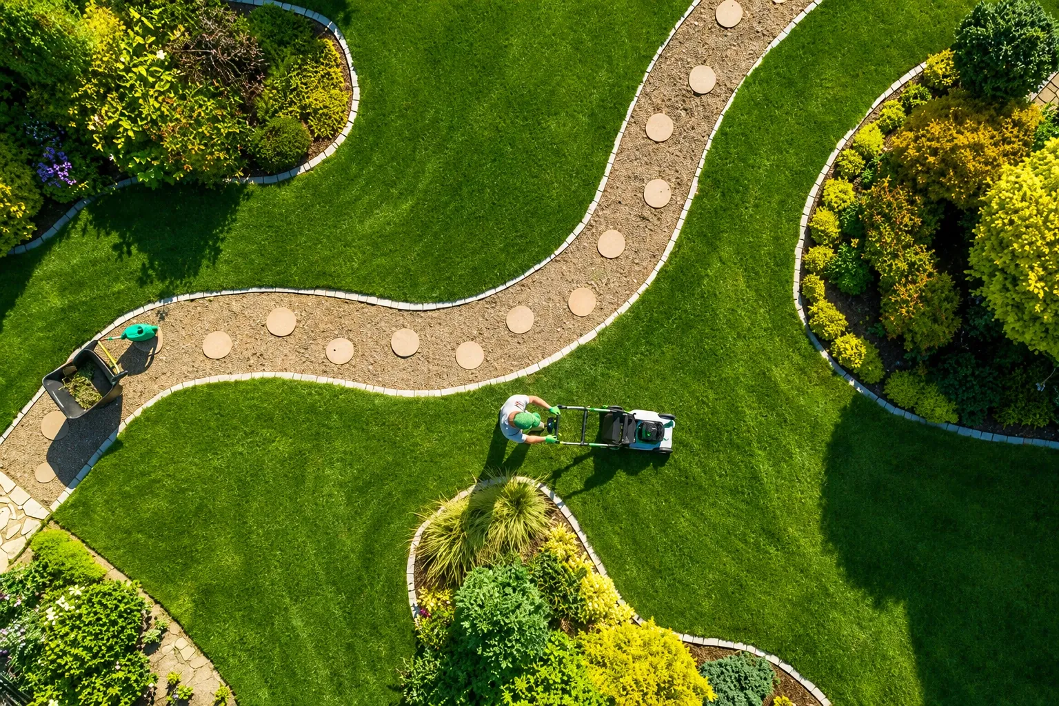 Vue aérienne d'un jardin professionnel entretenu en France